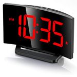 Digital Alarm Clock for Bedrooms, Digital Clock with Modern Curved Design, Conspicuous LED Numbers, 5 Levels Brightness+Off, 2 Volume, 3 Alarm Tones, Snooze, Power-Off Memory, 12/24H, Bedside Clock