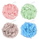 WUJUN Bath Sponge Shower Loofahs Balls 70g/PCS Soft Durable Extra Large Mesh Pouf Easy, Foaming Body Scrubber Exfoliator for Big Full Lather Cleanse Solid Color(4 Pack)