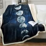 Sleepwish Moon Blanket Lunar Eclipse Blanket Moon Phases Blanket Celestial Fleece Blanket Dark Blue Sherpa Throw Blanket Moon Gifts Blanket for Kids Boys Girls Teens (60"x 80")