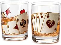 The Wine Savant Playing Cards Drinking Glasses - Artisanal Hand Painted Players Casino Set of 2 Water, Wine & Whiskey Glasses Crystal Glassware - Gift Idea for Him, Birthday, Housewarming - 12oz