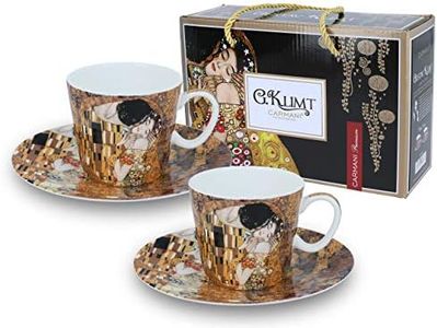 Carmani - Coppa del caffe espresso con piattino Set di 2 con 'Il bacio' di Gustav Klimt