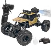 Toyshine 1:16 Scale 27MHZ Rock Crawler Monster RC Truck with Booster Spray Function All Terrain Stunt Racing Car Rechargeable Indoor Outdoor Toy Car - Golden