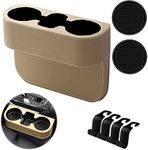 Souoy Car Cup Holder Expander, Car Seat Gap Filler Organizer, Car Seat Organizer Front Gap Filler, Car Accessories in Between Seats with 4pcs Car Headrest Hooks 2 Cup Coasters, Beige