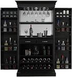 SONA ART & CRAFTS Solid Sheesham Wood Stylish Bar Cabinet with Wine Glass Storage for Living Room - Black