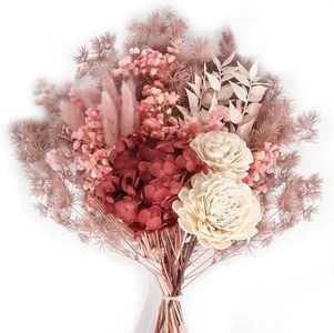 Fulolar Natural Dried Flower Bouquet, Real Flower Arrangements Preserved Mix Bouquet, Varieties for Vase, Floral Arrangement for Home Wedding Decor - Red