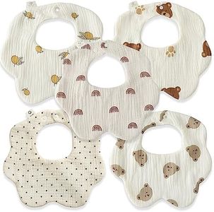 REBE & CO Baby bibs, muslin 6 layers, 100% Organic Cotton for Drooling, for boy and girl newborn, absorbents, unisex, boho by , Beige Pack B, Small