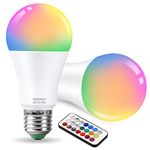 VARICART E27 10W LED Light Bulb Edison Screw, RGB + Warm White 3000K, Dimmable 12 Colour Changing + 5 Modes, Built-in Memory with Remote, 75W~100W Equiv. Globe for Everyday & Mood Lighting (Pack of 2)