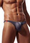 Newsywell Men's Ice Silk Thong T Back Pouch Bikinis Micro Nylon Low Rise Bulge Stretch Briefs Underwear Grey Medium