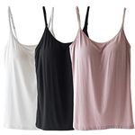 Jixin4you 3 Pack Built in Shelf Bra Camisole for Women Adjustable Spaghetti Strap Stretch Athletic Vest Support Comfort Tank Undershirts