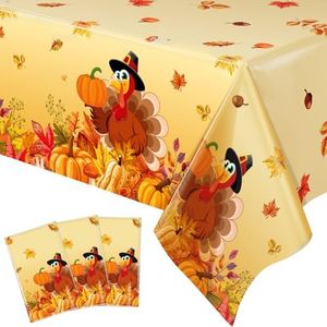 3pcs Thanksgiving Tablecloths Fall Picnic Thanksgiving Turkey Tablecloth Disposable Plastic Autumn Pumpkin Maple Leaves Covers for Thanksgiving Harvest Party Table Decors, 54 X 108 in