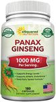 aSquared Nutrition Red Korean Panax Ginseng (1000mg Max Strength) 180 Capsules Root Extract Complex, Asian Powder Supplement, High Dosage Ginsenosides in Seeds, Tablet Pills for Women & Men-Sex Health