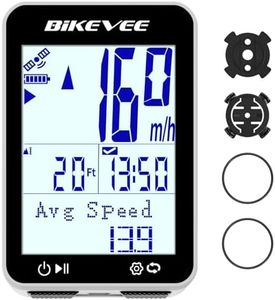 Bikevee GPS Bike Computer Wireless Bicycle Speedometer Odometer 9 Languages Auto Backlight Auto Start Stop IPX7 Waterproof 2.4 Inch LCD Supports MPH KMH - White