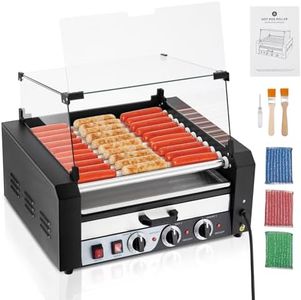 Litake Hot Dog Roller,11 Rollers 30 Hot Dogs Capacity 1950W Stainless Sausage Grill Cooker Machine with Removable Oil Drip Tray Dual Temp Control and Glass Hood Cover, Perfect for Commercial and Party