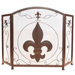 BestGiftEver 3-Panel Fireplace Screen Decorative with Fleur De Lis Design, Classic Dark Brown - Stand Alone Decorative Wrought Iron Mesh French Royal Style Fireplace Cover, Classic Home decor