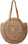 CWCYYDSYY Straw Beach Handbags Summer Handmade Round Corn Woven Shoulder Tote Bohemia Bags Purse for Women… (Khaki -2)