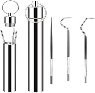 Anglecai 3 Pieces 2 Set Metal Toothpicks Kit, Reusable Titanium Toothpick with Pocket Toothpick Holder Portable Stainless Steel Keychain Teeth Cleaning Tools for Outdoor Travel Camping (Silver)