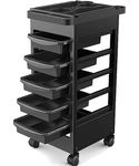 Qtavia Budget Hair Styling Salon Trolley Cart with Wheels and 5 Drawers, Salon Rolling Cart for Extra Hairdresser Storage, Tool Free Rolling Salon Cart for Hair Stylist, Hairdresser, Beauty, Tattoo