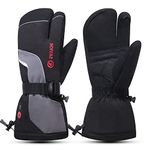 SAVIOR HEAT Heated Ski Mittens Men Women Kids Electric Rechargeable Battery Operated Heating Snowboarding Crab Mitten Gloves (Grey,S)