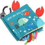 Fish Baby Books Toys, Touch and Feel Cloth Crinkle Books for Babies, Infant Toys 0-6-12-18 Months,Early Learning Education Toys,Shower Baby Gifts for Boys Girls,Teething Mirror Toy-Shark Ocean Book