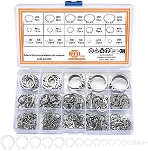 300 Pcs Retaining Ring Set, Internal Snap Rings Kits, Stainless Steel External Circlip Snap Retaining Clip Rings, 18 Sizes Circlip Retaining Snap Rings Assortment Kit for Grooved Shafts, Pins, Studs