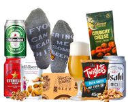 The Assorted Hamper Craft Beer GiftSet Box for Men and Women| Craft Beer Lager Hamper Gift Set with 3 Craft Beer Cans|1 x Tasting Glass|3 Assorted Delicious Snacks|1 x Beer Socks