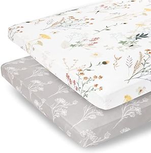 Pobibaby - 2 Pack Premium Pack N Play Sheets Fitted for Standard Pack and Plays and Mini Cribs - Ultra-Soft Jersey Knit, Stylish Floral Pattern, Safe and Snug for Baby (Wildflower)