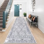 Vaukki Hallway Runner Rug, Vintage Shaggy Soft Laundry Rug Runner, Non Slip Entryway Runner Mat, Washable Farmhouse Kitchen Area Carpet for Bathroom, Entryway and Bedroom (2'6''x12', Grey)