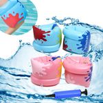 PVC Arm Floaties Inflatable Swim Arm Bands Floater Sleeves Swimming Rings Tube Armlets for Youth and Adults with Drink Holder (4 Pack Multicolor)