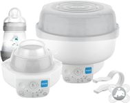 MAM Electric Baby Bottle Steriliser & Express Bottle Warmer; with 6 Functions – includes 1x 160 ml Easy Start Anti-Colic Bottle & 1x MAM 0-2 Months Start Soother (Designs May Vary)