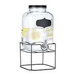 Navaris Drink Dispenser with Black Metal Stand - 1.3 Gallon (5L) Glass Drink Container with Tap - Beverage Dispenser with Gummy Seal and Stand