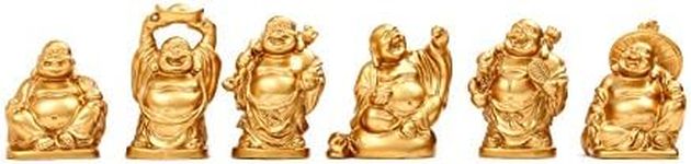 BRABUD Feng Shui 2'' Golden Resin Laughing Buddha Statue Figurines Set of 6 BS019