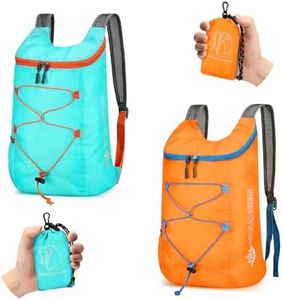 Viiotu 2 Pack Ultralight Foldable Backpack Water Resistant Travel Foldable Backpack Multifunctional Foldable for Men and Women Camping Hiking Cycling (Orange & Blue)