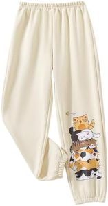 Floerns Girls Graphic Print Elastic Waist Sweatpants Casual Athletic Jogger Pants Sweatpants Apricot 10Y