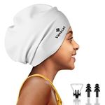 Vanocat Extra Large Kids Swimming Cap Long Hair, Waterproof Silicone Swimming Hat for Boys Girls Children Youth Teen, Swim Cap for Long Thick Curly Hair & Dreadlocks Braids Weaves Afro Hair（Gray）