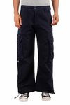 KRIX Solid Parachute Cargo Pants for Men, Stylish Baggy Cargo Pants for Men, with 6 Pockets 98% Cotton, 2% Lycra (in, Numeric, 32, Regular, Navy Blue)