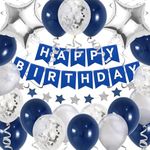 Blue Birthday Party Decorations, Birthday Decorations for Men Women Boys Grils, Happy Birthday Banner, Balloons for 16th 20th 25th 30th 35th 40th 50th 60th 70th Birthday Decorations