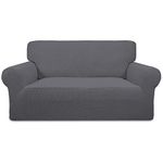 Easy-Going Stretch Sofa Slipcover Couch Sofa Cover Furniture Protector Soft with Elastic Bottom for Kids Spandex Jacquard Fabric Small Checks(Loveseat Medium,Gray)