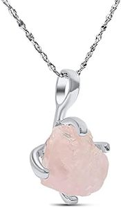 Natural raw rose quartz pendant chain necklace with white gold over 925 solid sterling silver, birthstone dainty solitaire gift for her, uniquelan jewelry (rose-quartz)