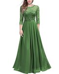 MIUSOL Women's Retro Floral Lace 3/4 Sleeve Wedding Bridesmaid Maxi Dress (XX-Large, Willow Green)