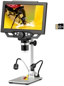 Koolertron 9-inch LCD Digital Microscope - 12MP 1600x 1080P HD, 32G TF Card & 5000mAh Battery, 10-inch Stand & Side Light for Plant/Rock/Circuit Board/Coin Detection and Analysis