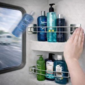 TAOPOWER RV Shower Corner Storage Bar – Adjustable Stainless Steel Rod, No Tool Install, Camper Bathroom Organizer for Full-Time RV Living Must Have Accessories, Protect Your RV’s Value（2Pcs）