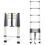 Telescopic Ladder, 12.5FT RIKADE Aluminum Telescoping Ladder with Non-Slip Feet, Portable Extension Ladder for Household and Outdoor Working,330lb Capacity (12.5FT/3.8M, Aluminum)