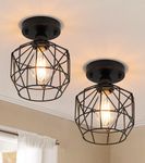 Q&S Semi Flush Mount Ceiling Light Black Industrial Vintage Retro Cage RV Small Ceiling Light Fixture for Hallway Closet Kitchen Porch Bedroom 2 Pack