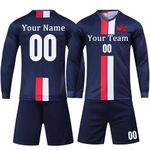 OPUTWDF Soccer Goalie Jersey Goalie Shirt for Adult/Kid Long Sleeve Goalkeeper Jersey Padded with Name Number Team Logo Sapphire Blue