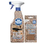 Bar Keepers Friend Stone & Granite Cleaner and Polish (25.4 oz) Plus 1 Microfiber Cloth, 2pc Cleaning Kit, Multi Surface Cleaner for Use on Natural, Manufactured & Polished Stone Countertops