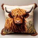 Animal Scottish Highland Cow DIY Latch Hook Kits Pillow with Printed Canvas Handmade Cushion Crochet Yarn Embroidery Hook and Latch Kit Pillowcase Christmas Decoration 43x43cm(7)