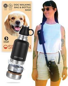 SEASSUN Dog Water Bottle and Dog Walking Bag with Mobile Phone Holder - 950ml Insulated Dog Drink Bottle with Two Detachable Dog Bowls & Neoprene Adjustable Crossbody Bag with Dog Treat Pouch