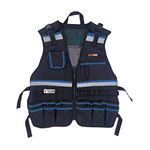 AISENIN Reflective Safety Tool Vest with Multi-pockets and Zipper,Heavy Duty Tool Vest for Electricians Carpenter, Blue and Black, 1