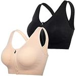 DODOING Zip Front Sports Bra Post Surgery Bra Yoga Bra Workout Fitness Activewear Racerback Padded Extra Support Comfort Seamless Bras for Women-2PCS