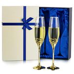 Inweder Champagne Glasses Wedding Champagne Flutes - Gold Hand Blown Flute Glasses Set of 2, Wedding Toasting Flutes Wine Flute, Gifts for Bride and Groom, Anniversary, Birthday, Comes with Gift Box